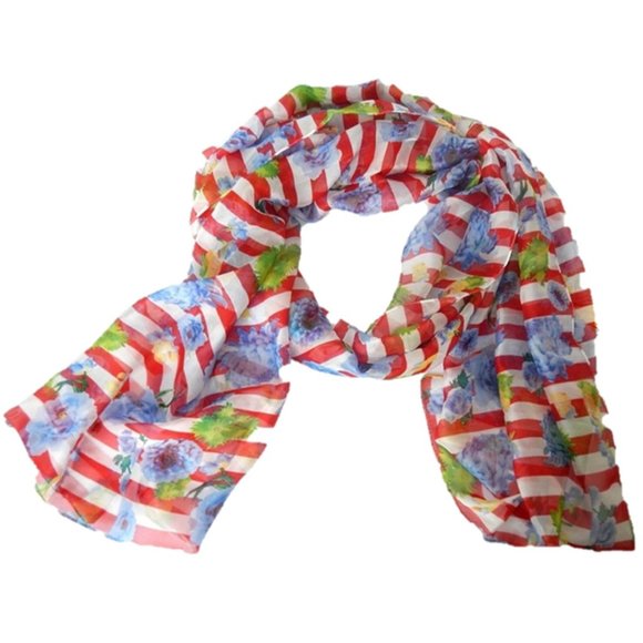 Cejon Striped Floral Scarf Retail $20.00 - Picture 1 of 3